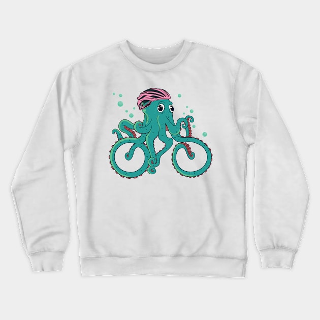 Octopus with bike helmet, Mimicking Riding a Bicycle Crewneck Sweatshirt by Graphic Duster